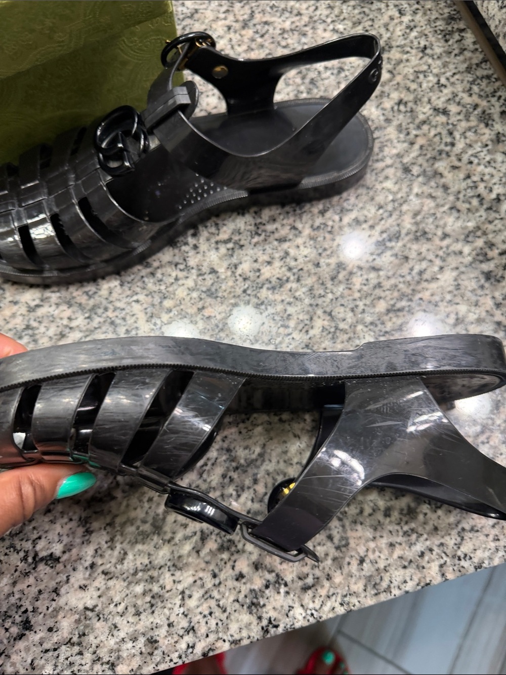 Gucci Black Jelly Woven Slingback Sandals with Interlocking G - Picture 8 of 8
